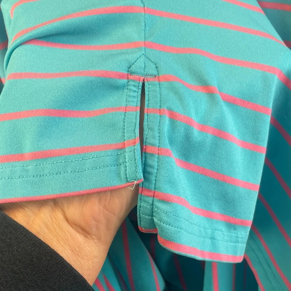 Southern Tide Aqua and Coral Striped Polo - Picture 7 of 7